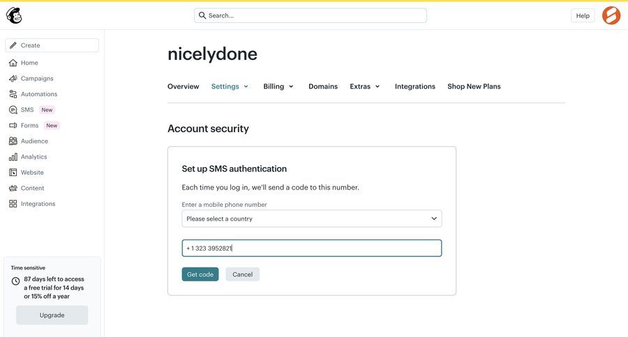 Mailchimp
			 account management ui page example