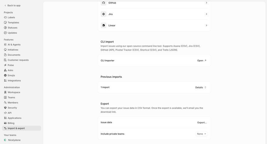 Linear
			 data export integration setup data import ui page example
