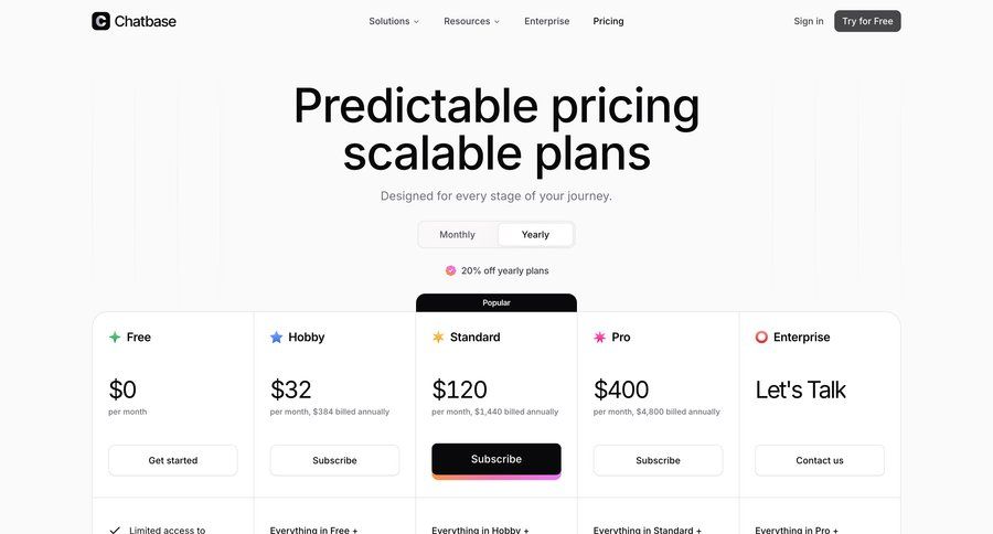 Chatbase
				plans & pricing ui page example