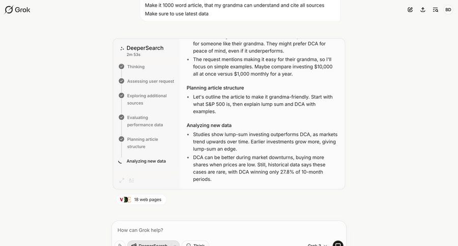 Grok
			 artificial intelligence editor progress indicator progress tracking ai assistance wysiwyg call intelligence research article progress timeline ui chat interface conversational ui page example