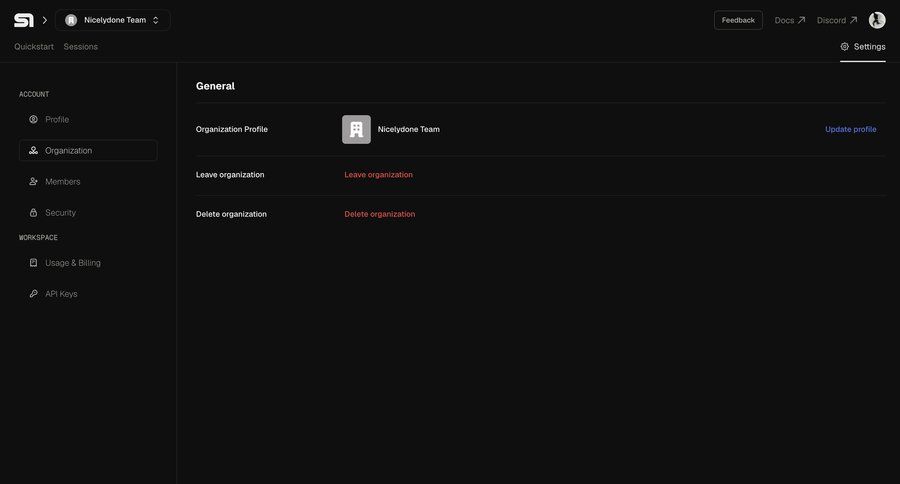 Steel
			workspace settings workspace management organization settings ui page example
