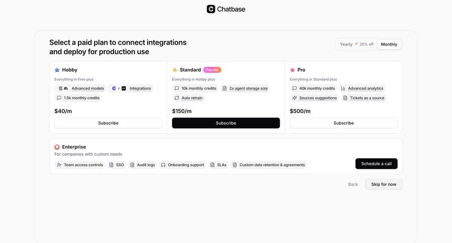 Chatbase
			 enterprise plan saas pricing ui page example