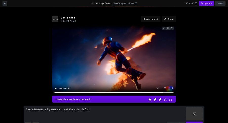 Runway
			create player artificial intelligence feedback collection dark theme user feedback video player progress bar modern ui page example