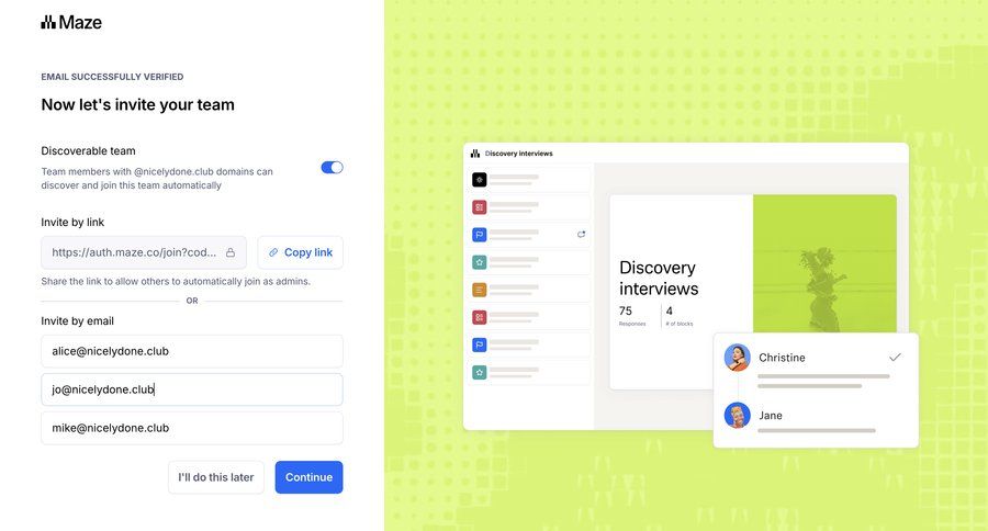 Maze
			 user invitation saas onboarding ui page example