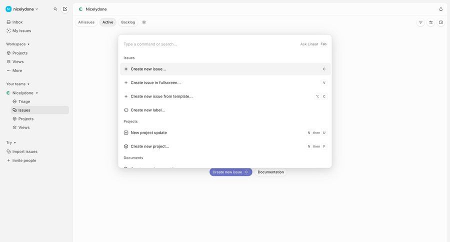 Linear
			list modal & popover command palette project management keyboard shortcuts quick actions global search ui page example
