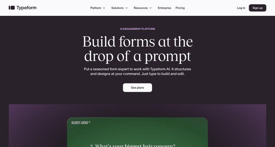 Typeform
				landing page ui page example