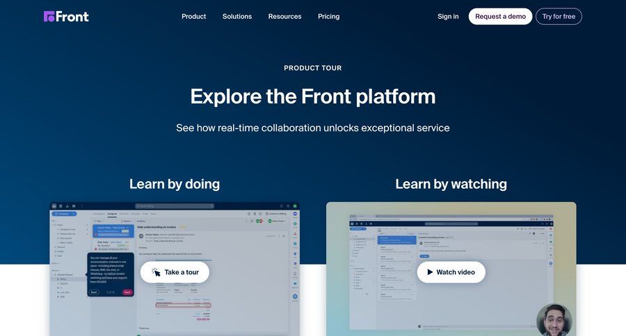 Front
			demo product tour tutorial product update guide guided tour comment mode ui page example