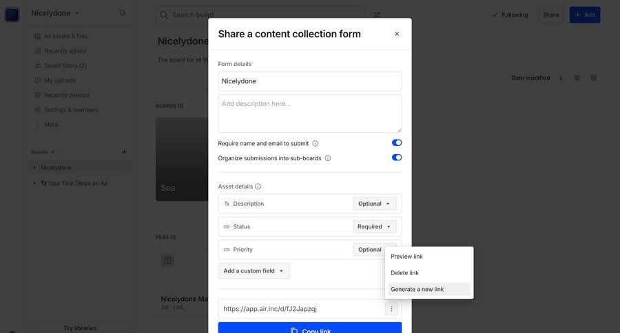 Air
			 modal screen collaboration form content sharing sharing ui page example