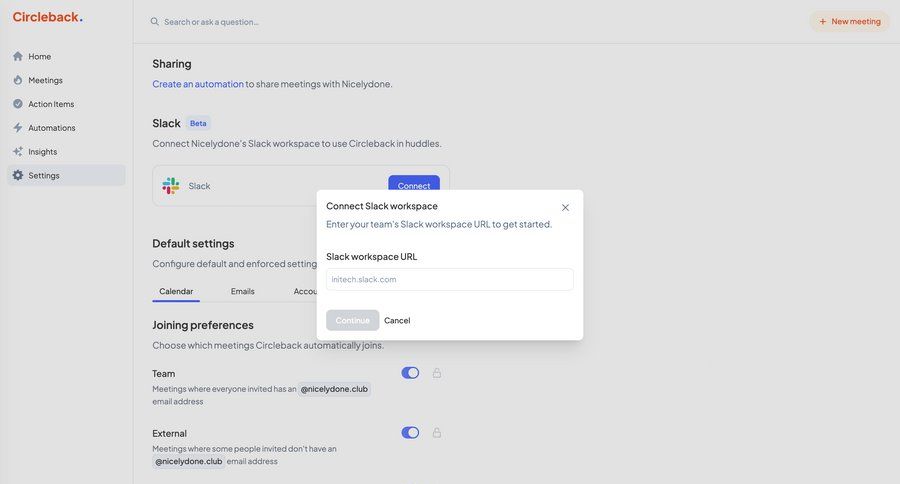 Circleback
			 configuration settings form integration setup integration ui page example