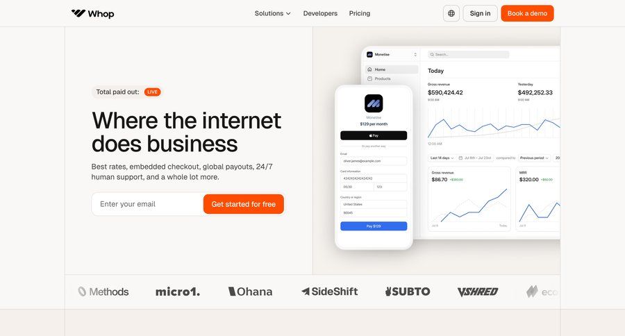 Whop
				landing page ui page example