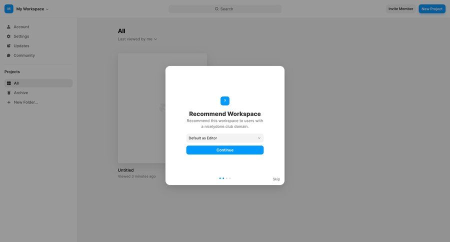 Framer
			 collaboration dashboard sidebar navigation project management onboarding workspace management project organization sidebar ui page example