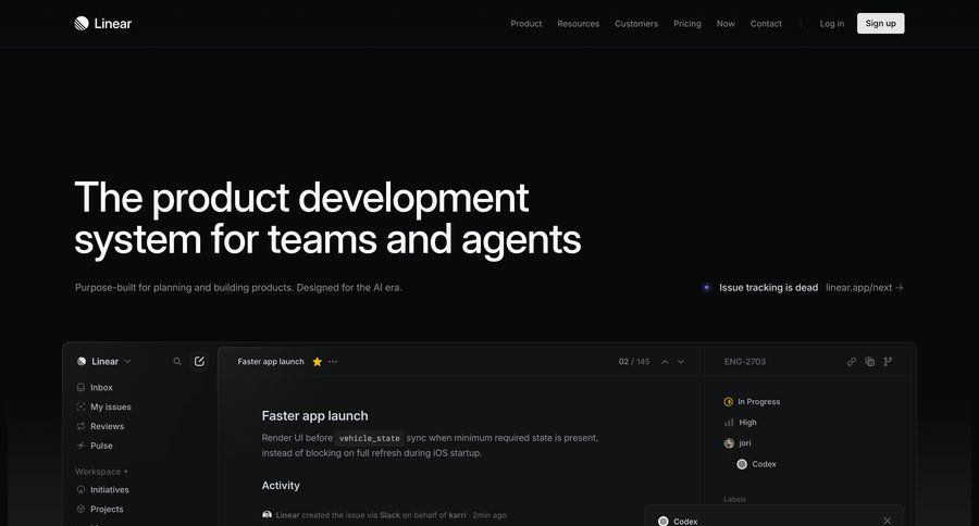 Linear
			 team collaboration project management issue tracking b2b saas ui page example