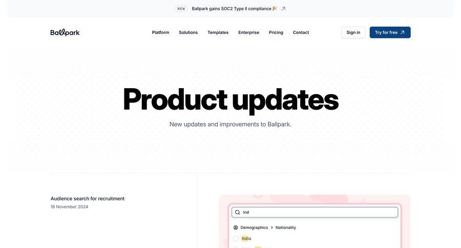 Ballpark
			 billing history buy credits product update changelog update global search order tracking ui page example