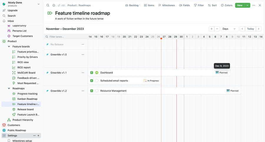 Fibery
			 sidebar navigation project management progress tracking timeline view dropdown filters sidebar date picker datepicker chonology time picker menu progress date filter review ui page example