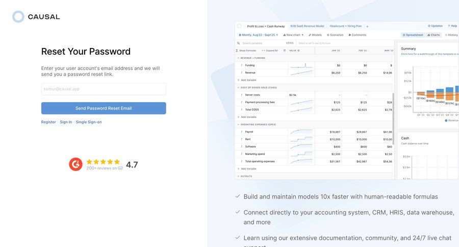 Causal
				password reset page example