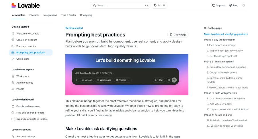 Lovable
			 documentation ui page example
