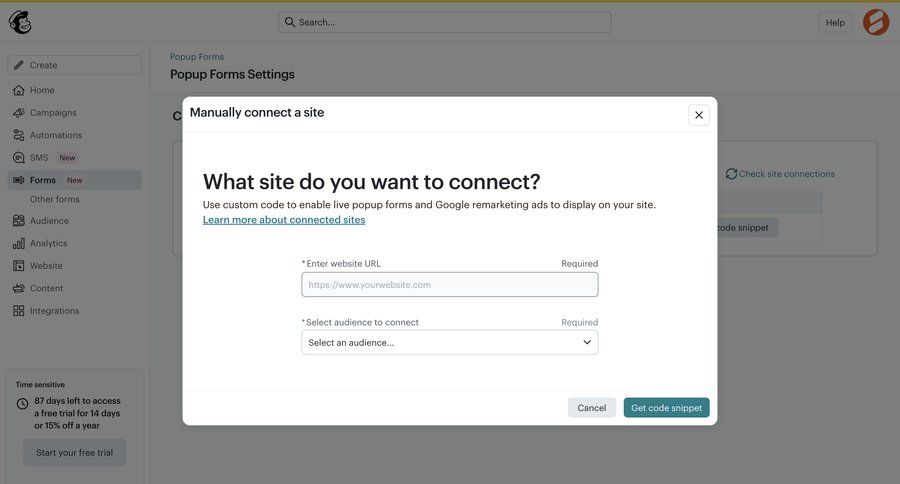Mailchimp
			 configuration form modal dialog integration setup integration ui page example