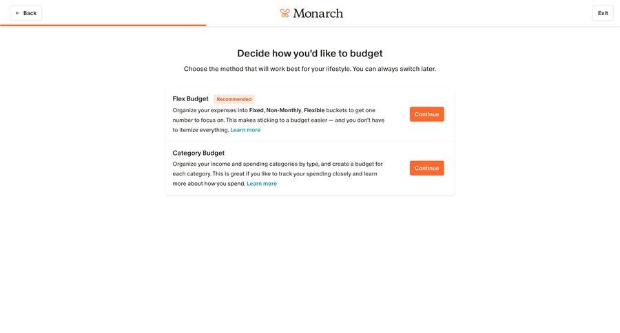 Monarch
			 onboarding fintech full-screen layout instructions setup on boarding ui page example