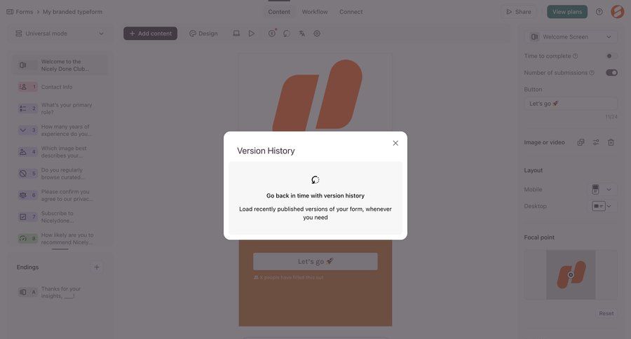 Typeform
				settings ui page example