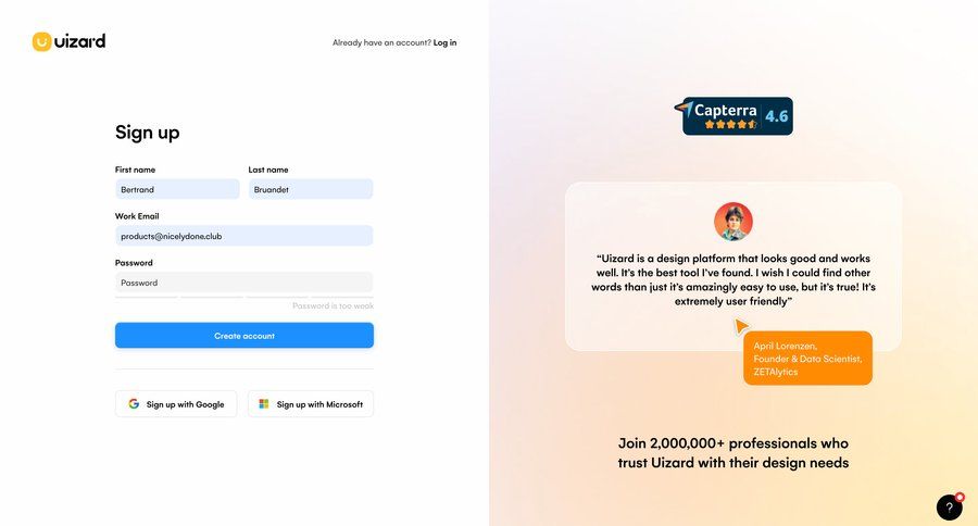 Uizard
				signup page example