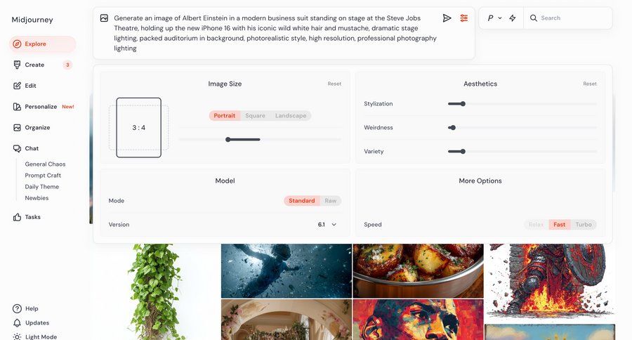 Midjourney
			settings detail page content editor artificial intelligence grid form design ui page example