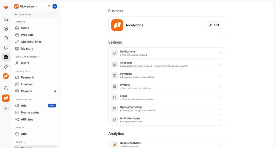 Whop
				settings ui page example