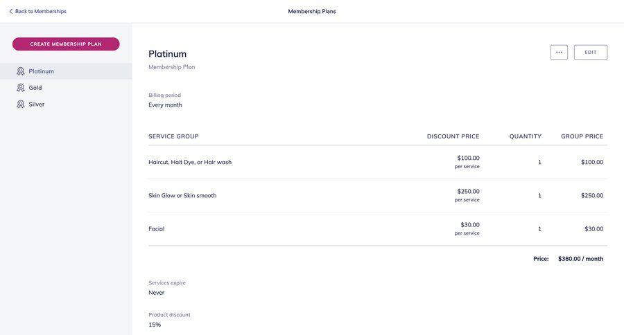 Mangomint
			 table sidebar navigation subscription management pricing plans ui page example