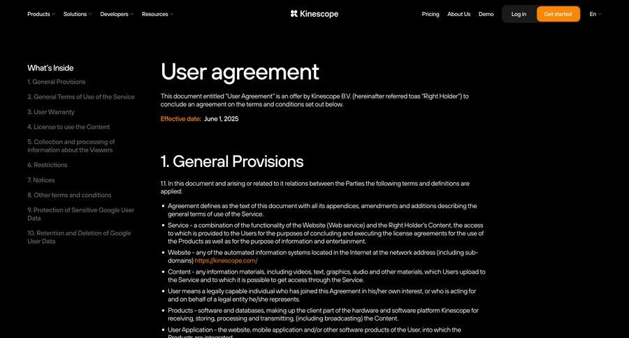 Kinescope
				terms & conditions ui page example