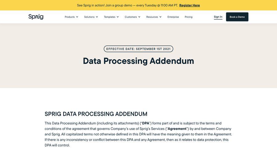 Sprig
			 user termination doc not found docs page not found data security ui page example