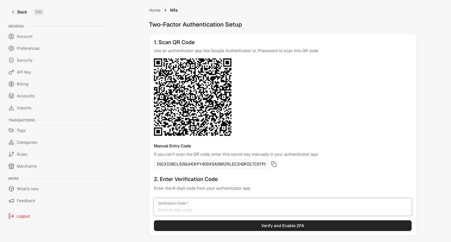 Maybe Finance
				settings ui page example