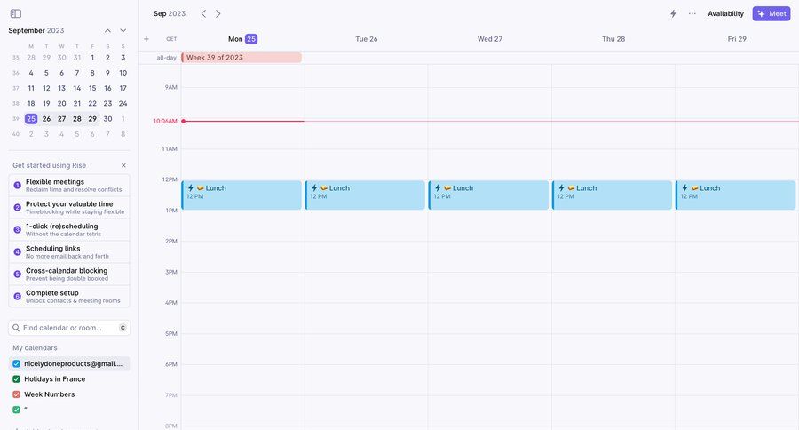 Rise
			 grid calendar management scheduling meetings calendar screen sidebar date picker datepicker chonology time picker menu time selector time management ui page example