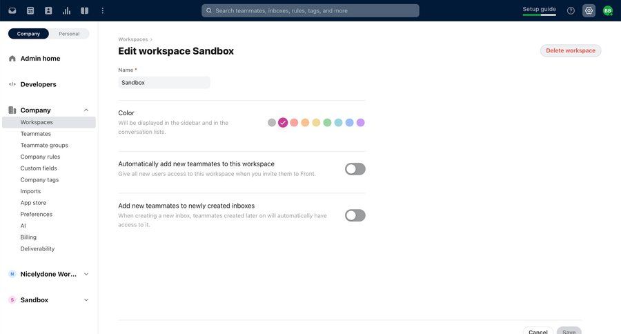 Front
			 configuration settings form workspace settings workspace management color selection save changes sidebar communication cancel changes ui page example