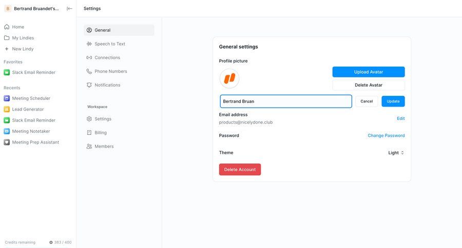 Lindy
			 settings sidebar navigation form account setup user settings profile settings account deletion user account profile management sidebar ui page example