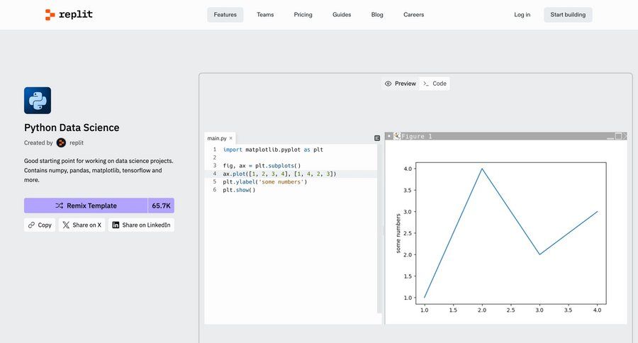 Replit
			product page feature demo features alternatives ui page example
