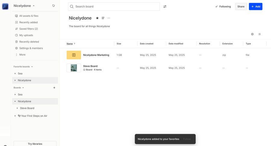 Air
			 collaboration sidebar navigation grid file management file organization team workspace file list screen data display document list sidebar table search bar toast notification ui page example