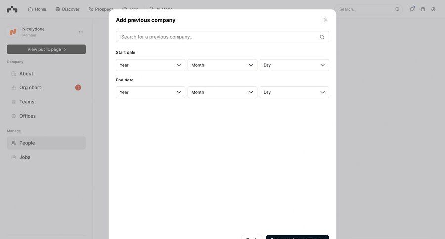 The org
			 modal screen form profile settings data entry date picker profile creation ui page example