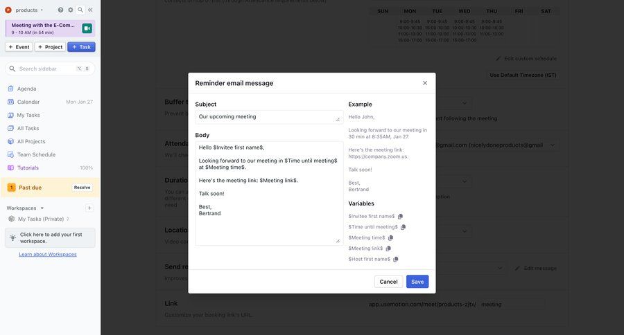 Motion
			 configuration settings form email task communication communication chat timezone selector ui page example