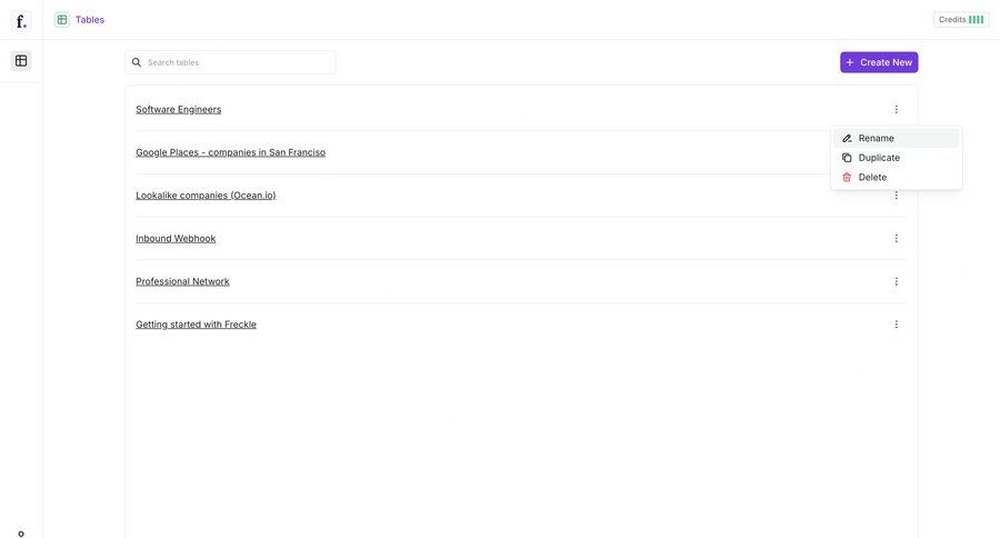 Freckle
			 data management content management grid delete sidebar create menu table duplicate ui page example