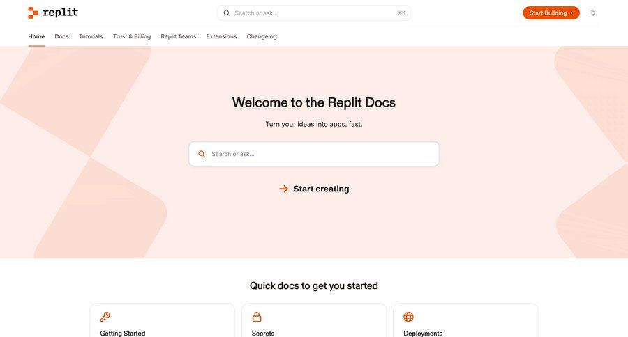 Replit
			 doc documentation docs quick keys ui page example