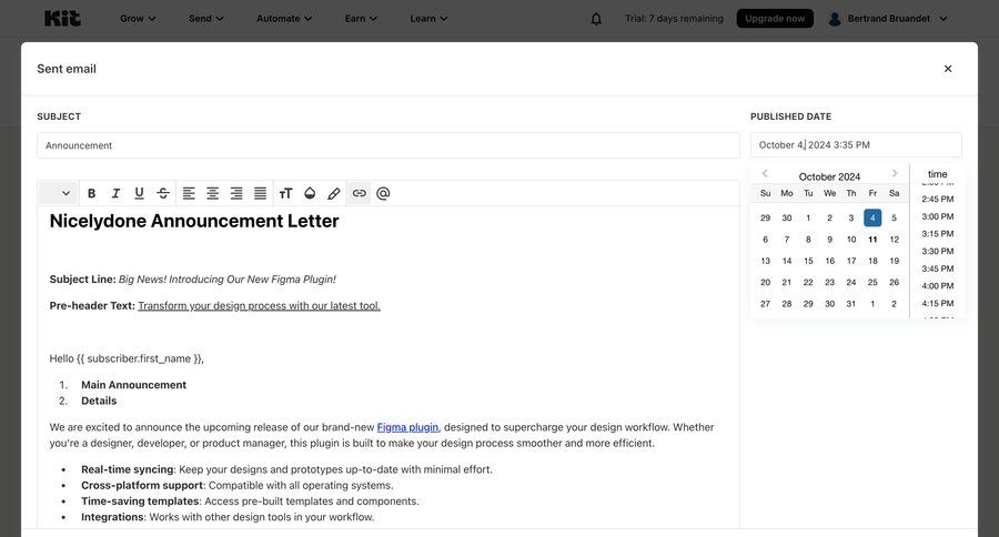 Kit
			 form email compose email cancel trial date picker time picker communication menu announcement competition rich text ui page example