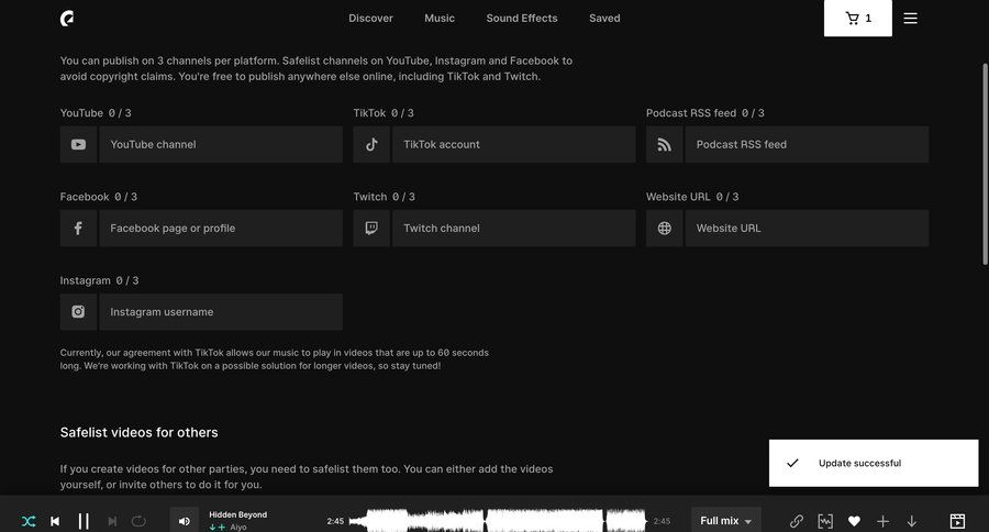 Epidemic Sound
			 content management settings grid form account setup user settings channel management profile page ui page example