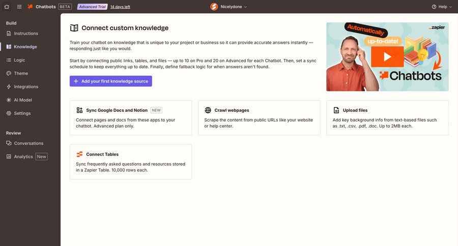 Zapier
			 configuration settings dashboard sidebar navigation onboarding full-screen layout sidebar upload file documentation card layout ui page example