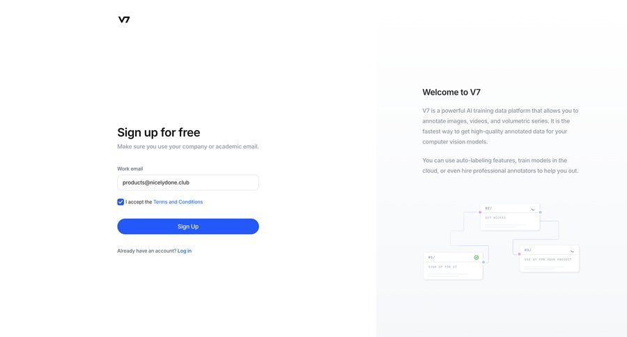 V7
			 artificial intelligence form split screen account creation authentication machine learning free account call to action auth log in signup create new account register trainings ui page example