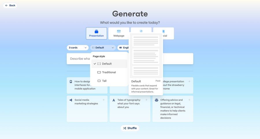 Gamma
			 onboarding form design typography card layout ui page example