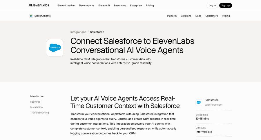 Elevenlabs
			 crm integration ui page example