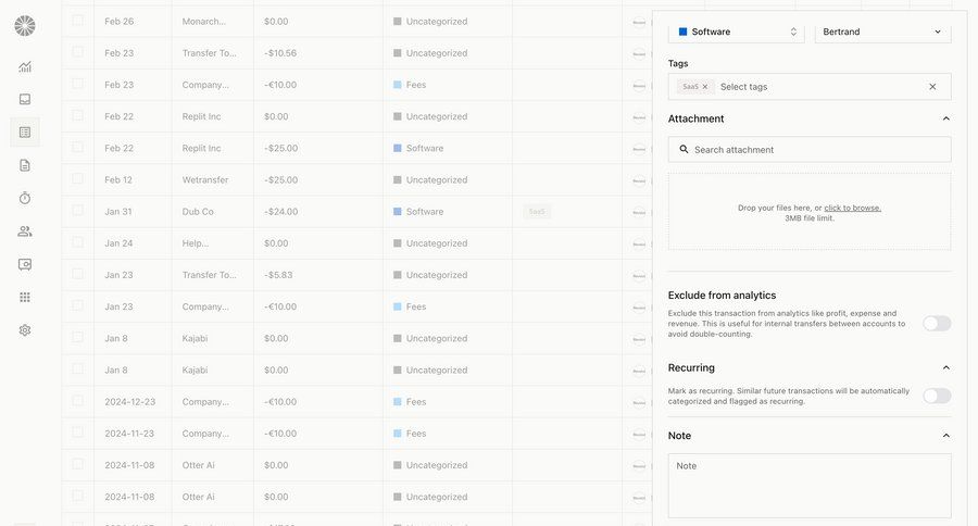 Midday
			 form finance file upload tagging attachment table ui page example