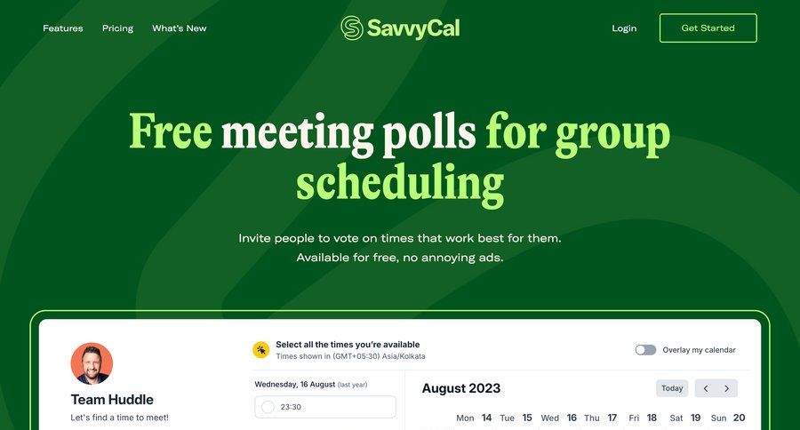 SavvyCal
			 chrome extension date picker datepicker chonology time picker time selector timezone selector affiliate program meeting ui page example