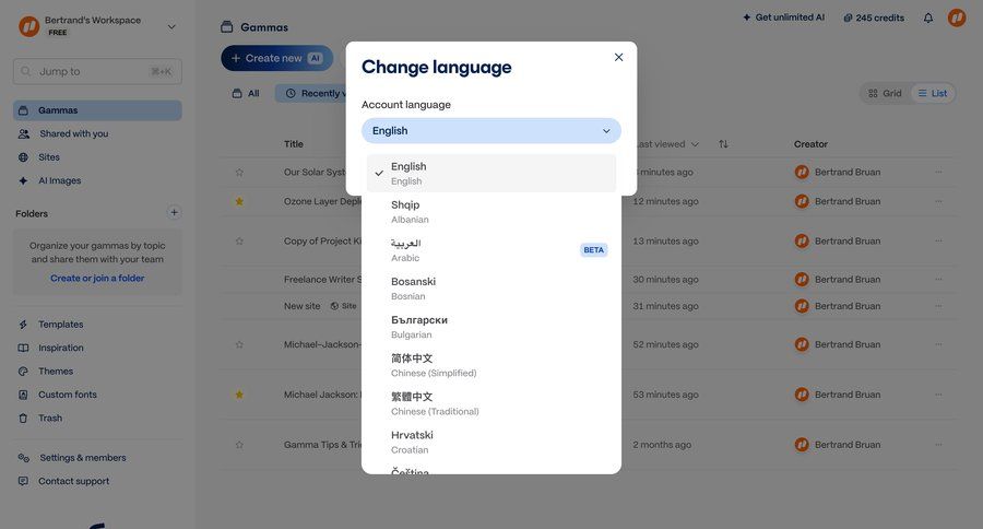 Gamma
			 settings grid account setup account settings localization ui page example