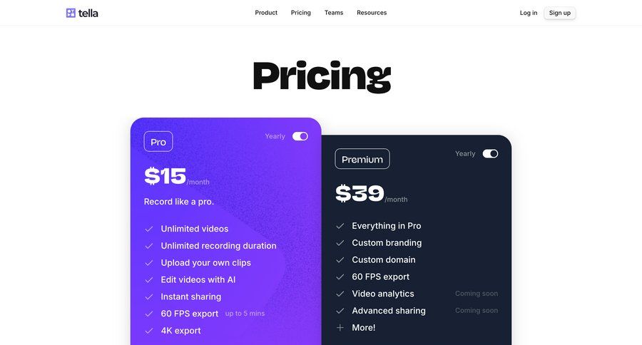 Tella
			 coming soon free plan call recording service plans pricing plans subscription plans payment options testimonials payment page check out payment confirmation pricing packages pricing calculator ui page example