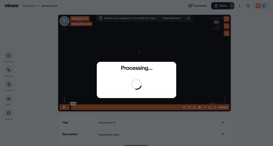 Vimeo
			 content management form video management full-screen layout video player progress ui page example
